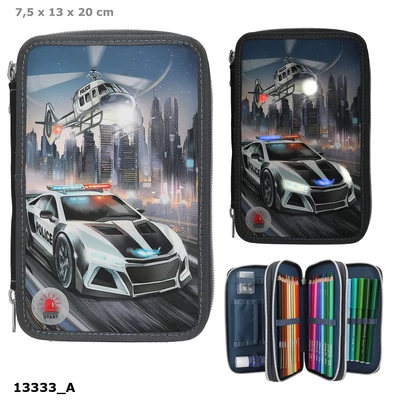 Monster Cars 3 Emeletes Töltött Tolltartó Rendőrautó LED-del
