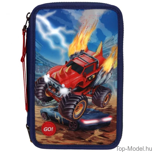 Kép 2/8 - Monster Cars Háromemeletes Töltött Tolltartó Leddel