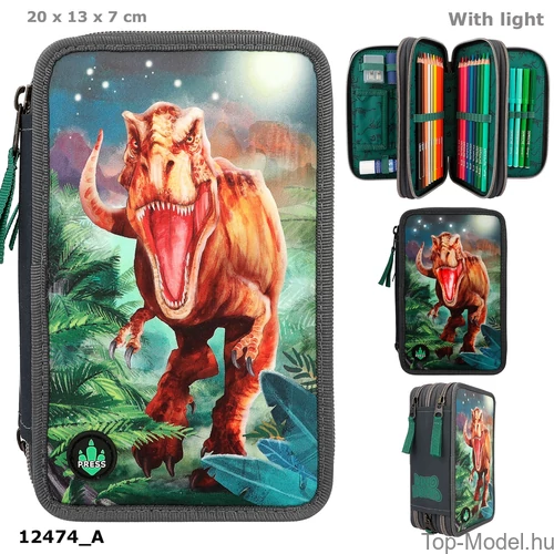 Kép 1/5 - Dino World 3 emeletes Töltött Tolltartó Leddel 