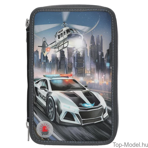 Kép 2/5 - Monster Cars 3 Emeletes Töltött Tolltartó Rendőrautó LED-el