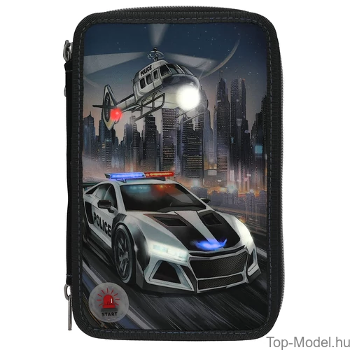 Kép 3/5 - Monster Cars 3 Emeletes Töltött Tolltartó Rendőrautó LED-el