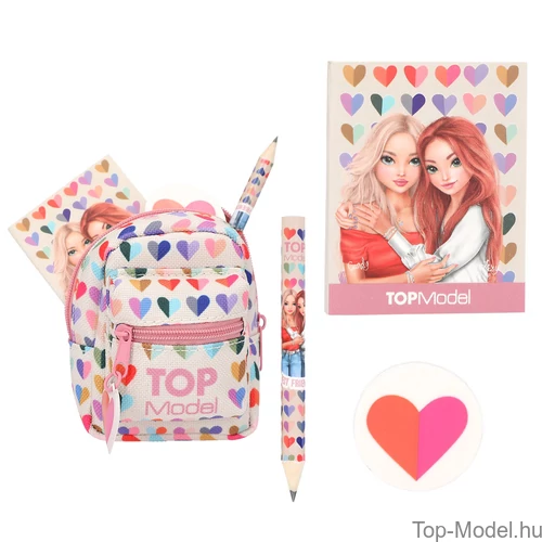 Kép 1/6 - TOPModel Mini Hátizsák Kulcstartó Írószerrel, Szívecskés