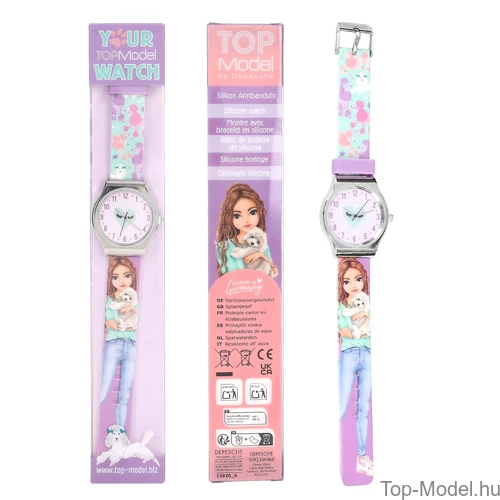 Kép 1/4 - TOPModel Szilikon Karóra, Lila Barna Lánnyal, Kutyával