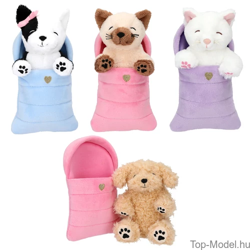 Kép 2/9 - TOPModel Plüss kutyák és macskák hálózsákban, Rózsaszín Zsák, Barna-bézs Cica