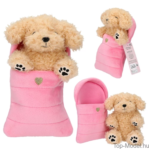 Kép 4/9 - TOPModel Plüss kutyák és macskák hálózsákban, Rózsaszín Zsák, Barna-bézs Cica