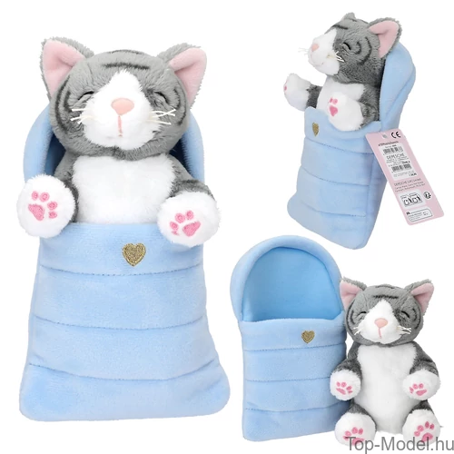 Kép 8/9 - TOPModel Plüss kutyák és macskák hálózsákban, Rózsaszín Zsák, Barna-bézs Cica