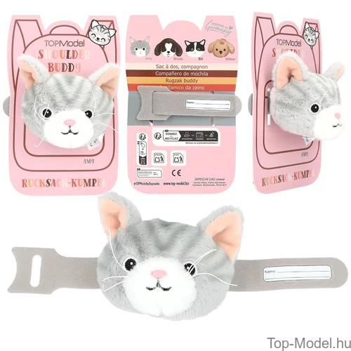 Kép 1/7 - TOPModel Válltáska Plüss Dísz, Szürke Macska