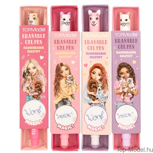 Kép 2/5 - TOPModel Radírozható Zselés Toll, Barack dobozos Vörös hajú lánnyal kutyákkal