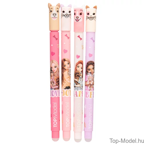 Kép 3/5 - TOPModel Radírozható Zselés Toll, Barack dobozos Vörös hajú lánnyal kutyákkal