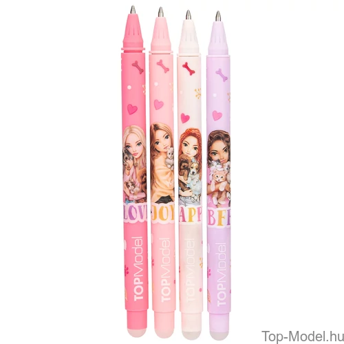 Kép 4/5 - TOPModel Radírozható Zselés Toll, Barack dobozos Vörös hajú lánnyal kutyákkal