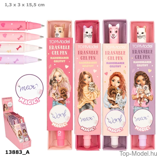 Kép 1/5 - TOPModel Radírozható Zselés Toll, Barack dobozos Vörös hajú lánnyal kutyákkal