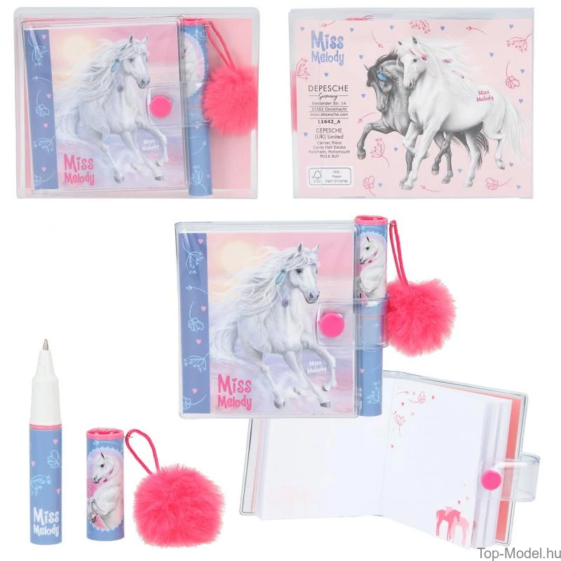Miss Melody Mini Notesz Golyóstollal, lila pomponnal