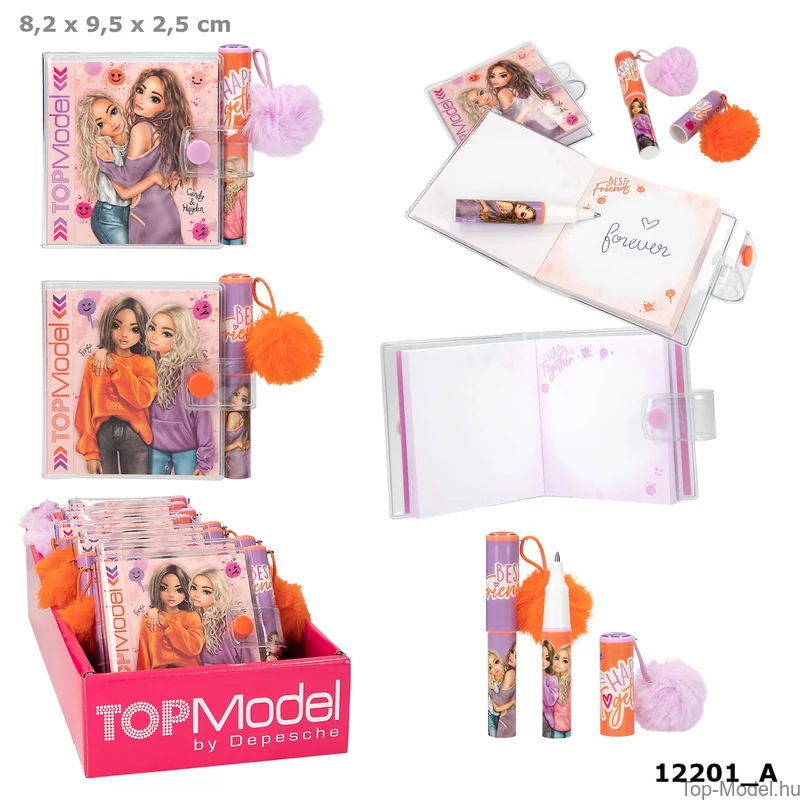 TOPModel Mini Notesz Tollal, narancs pomponnal HAPPY TOGETHER