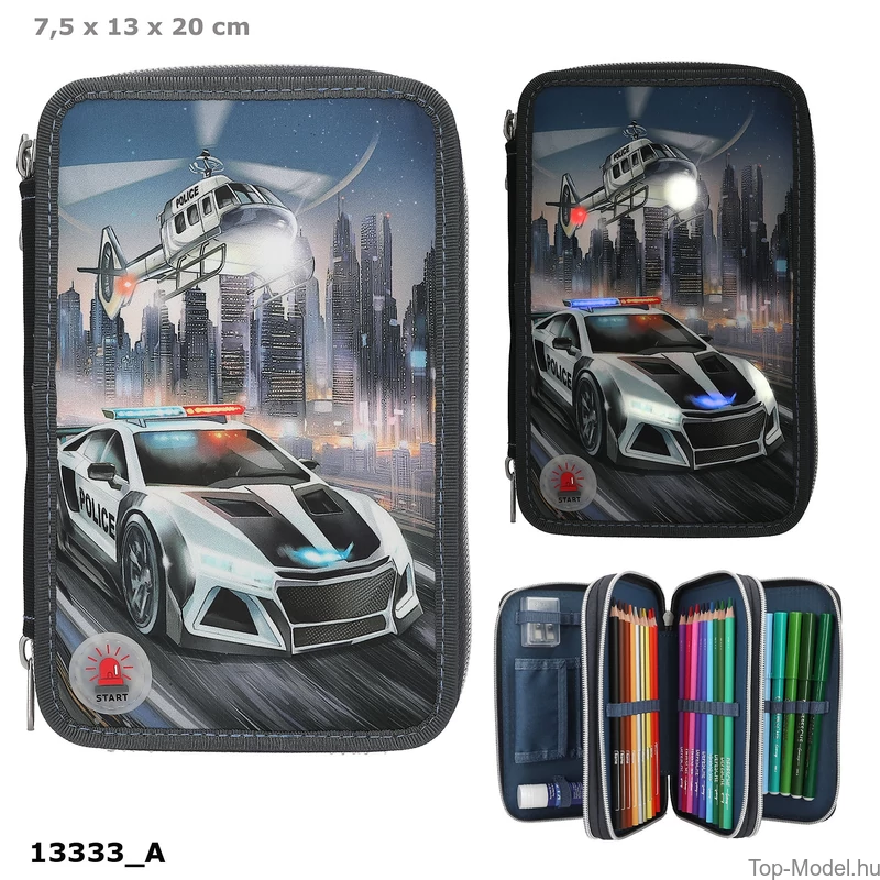 Monster Cars 3 Emeletes Töltött Tolltartó Rendőrautó LED-el
