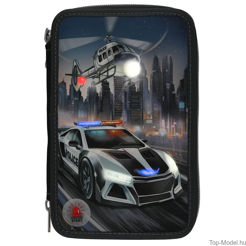 Monster Cars 3 Emeletes Töltött Tolltartó Rendőrautó LED-el