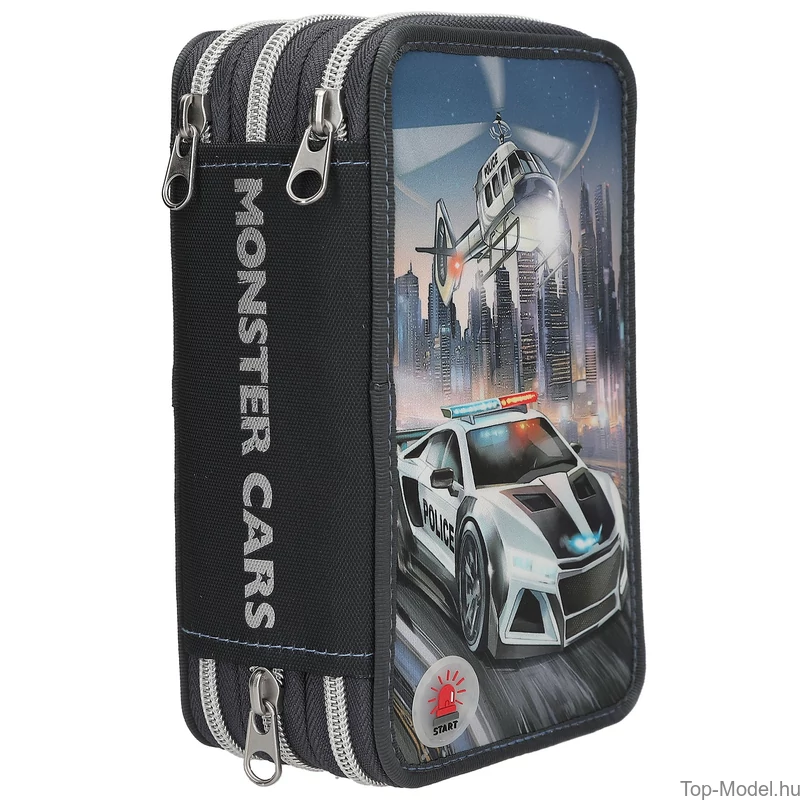 Monster Cars 3 Emeletes Töltött Tolltartó Rendőrautó LED-el