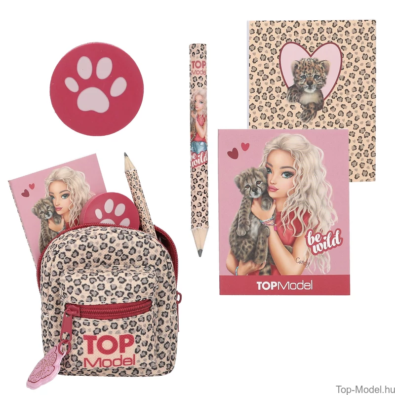TOPModel Mini Hátizsák Kulcstartó Írószerrel, Szívecskés