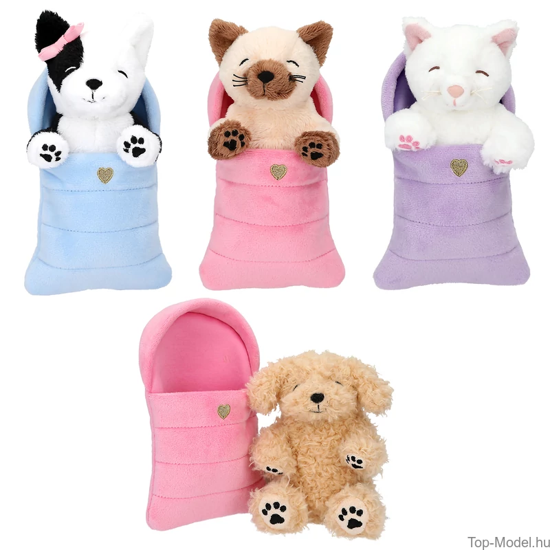 TOPModel Plüss kutyák és macskák hálózsákban, Rózsaszín Zsák, Barna-bézs Cica