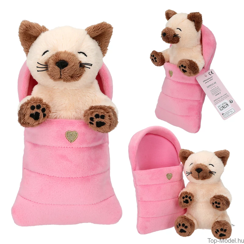 TOPModel Plüss kutyák és macskák hálózsákban, Rózsaszín Zsák, Barna-bézs Cica