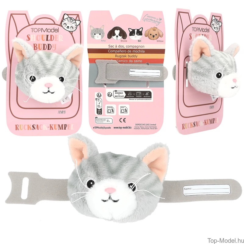 TOPModel Válltáska Plüss Dísz, Szürke Macska