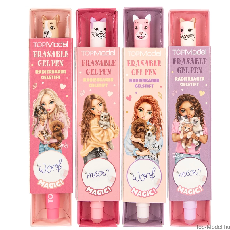 TOPModel Radírozható Zselés Toll, Barack dobozos Vörös hajú lánnyal kutyákkal